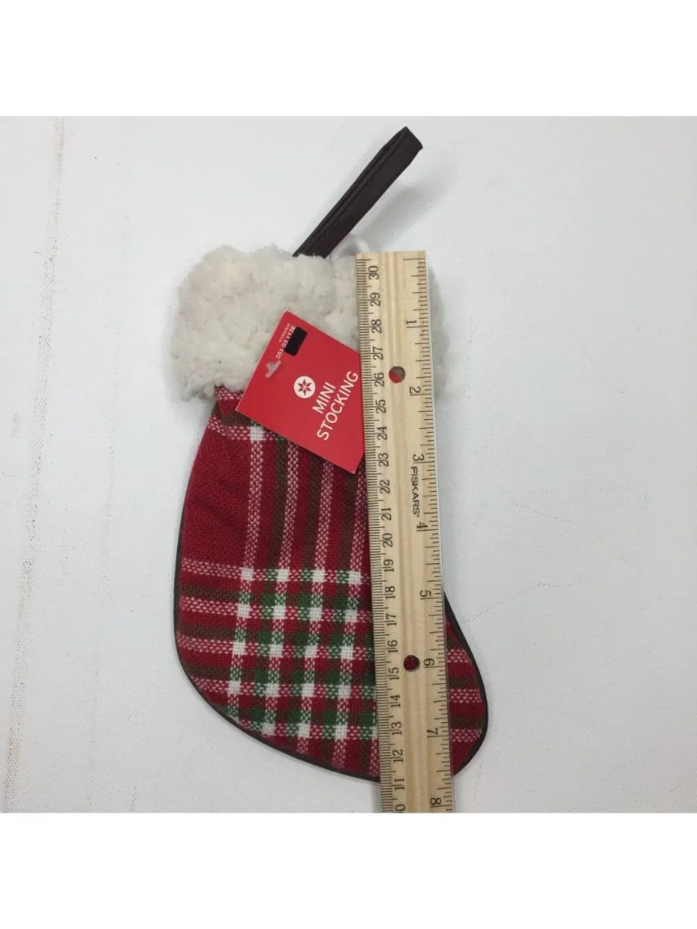 Country Red Plaid Sherpa Mini Christmas Stocking Holiday Ornament Decoration